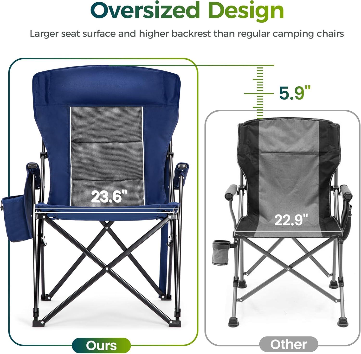 image:imageALPHA CAMP Oversized Folding Camping Chairs High Backrest Heavy Duty Lawn Chairs for Adults Support 500 LBS Portable Camp Chairs with Cup Holders Large Side Pocket for OutdoorNavy Blue