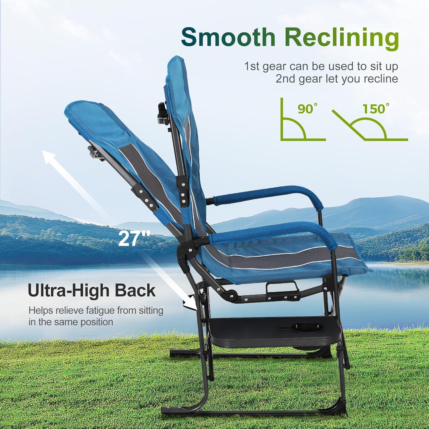 image:imageALPHA CAMP Oversized Folding Camping Chairs High Backrest Reclining Director Heavy Duty Lawn Chairs for Adults Support 300 LBS Fishing Chairs with Large Side Table Cup Holders for Outdoor Fishing