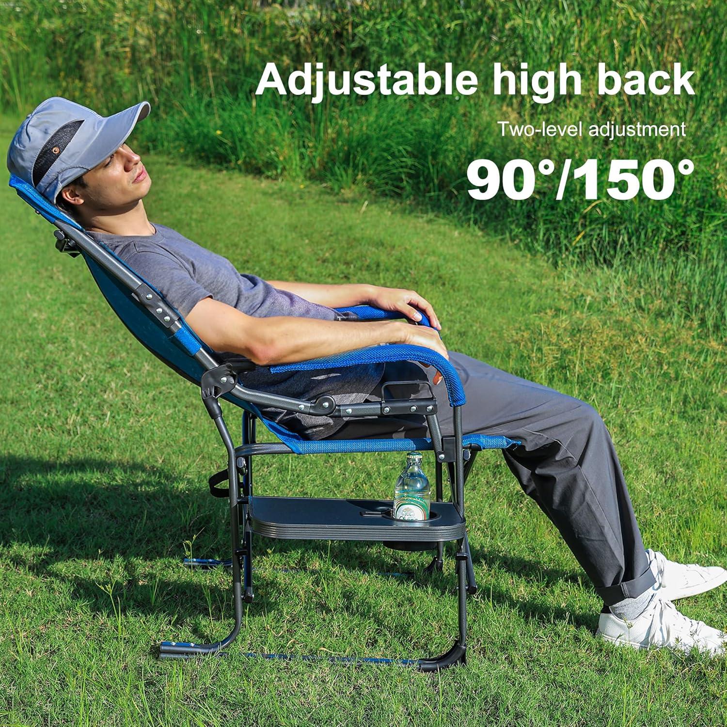 image:imageALPHA CAMP Oversized Folding Camping Chairs High Backrest Reclining Director Heavy Duty Lawn Chairs for Adults Support 300 LBS Fishing Chairs with Large Side Table Cup Holders for Outdoor Fishing