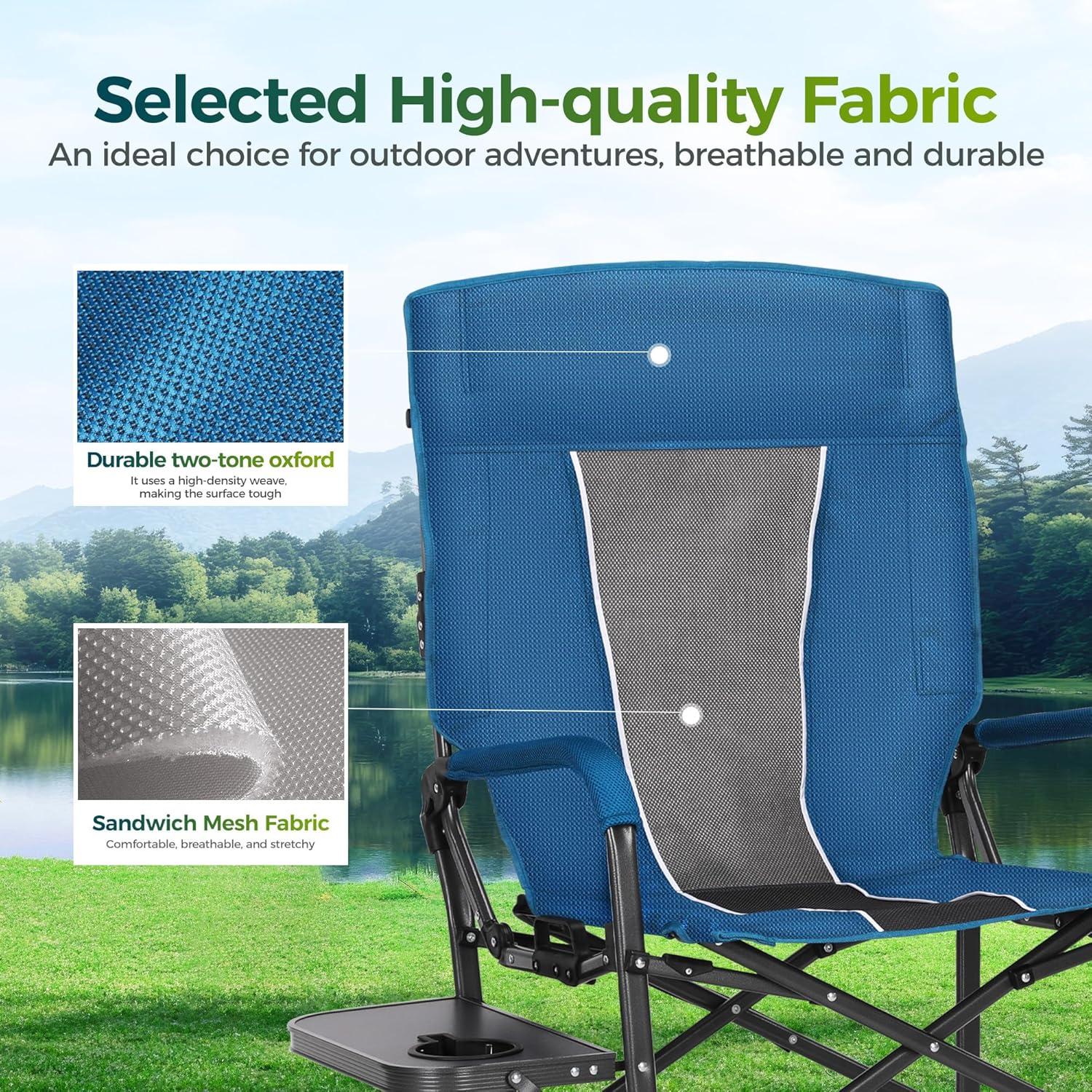 image:imageALPHA CAMP Oversized Folding Camping Chairs High Backrest Reclining Director Heavy Duty Lawn Chairs for Adults Support 300 LBS Fishing Chairs with Large Side Table Cup Holders for Outdoor Fishing