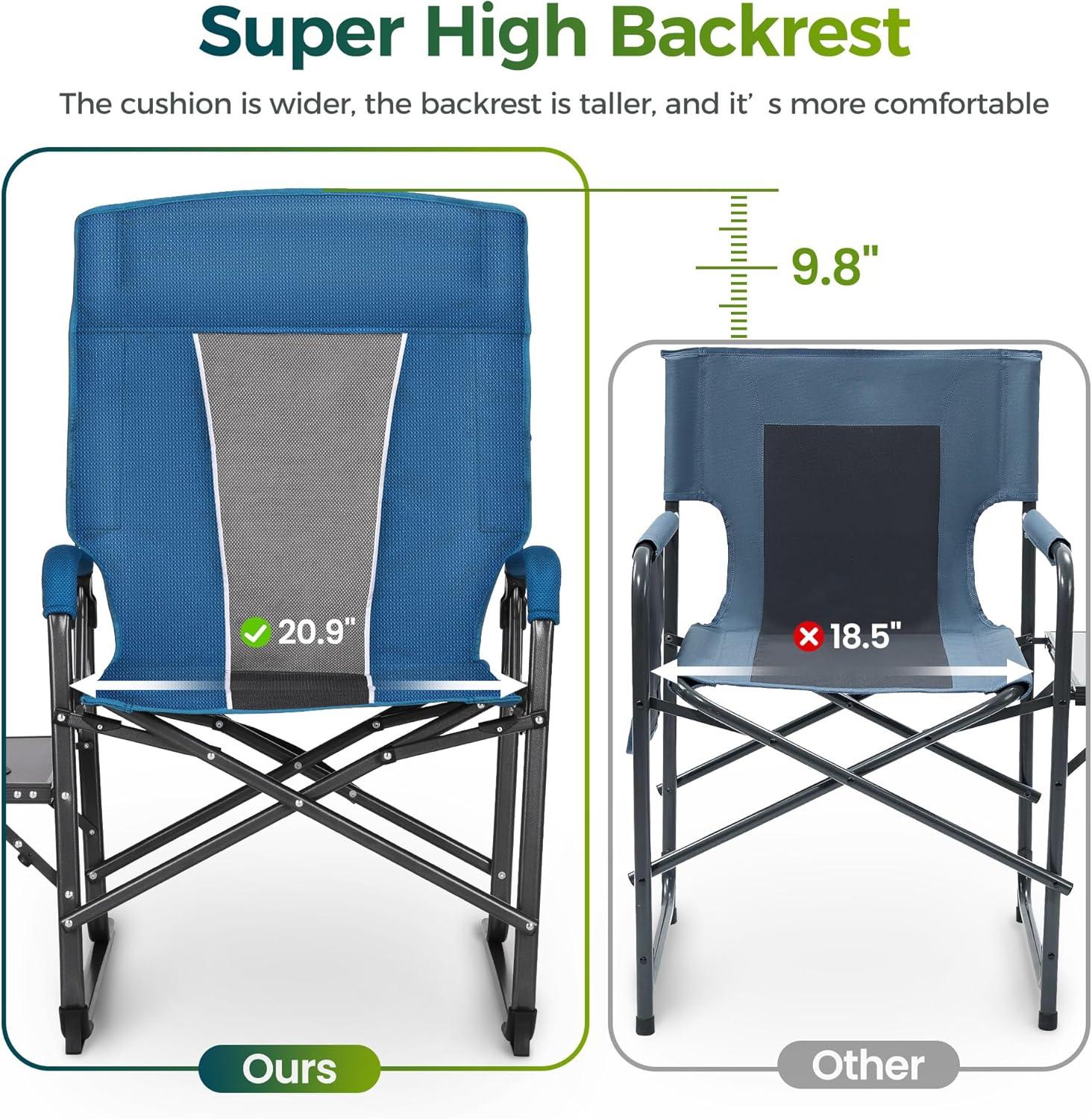 image:imageALPHA CAMP Oversized Folding Camping Chairs High Backrest Reclining Director Heavy Duty Lawn Chairs for Adults Support 300 LBS Fishing Chairs with Large Side Table Cup Holders for Outdoor Fishing