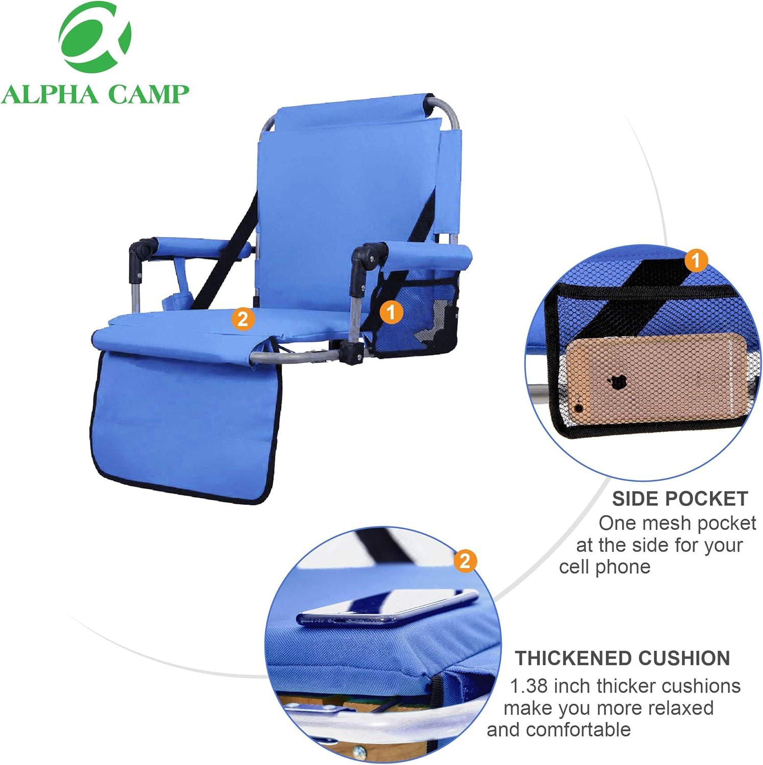 image:imageALPHA CAMP Stadium Seat Padded Chair for Bleachers with Backamp Arm Rest Blue