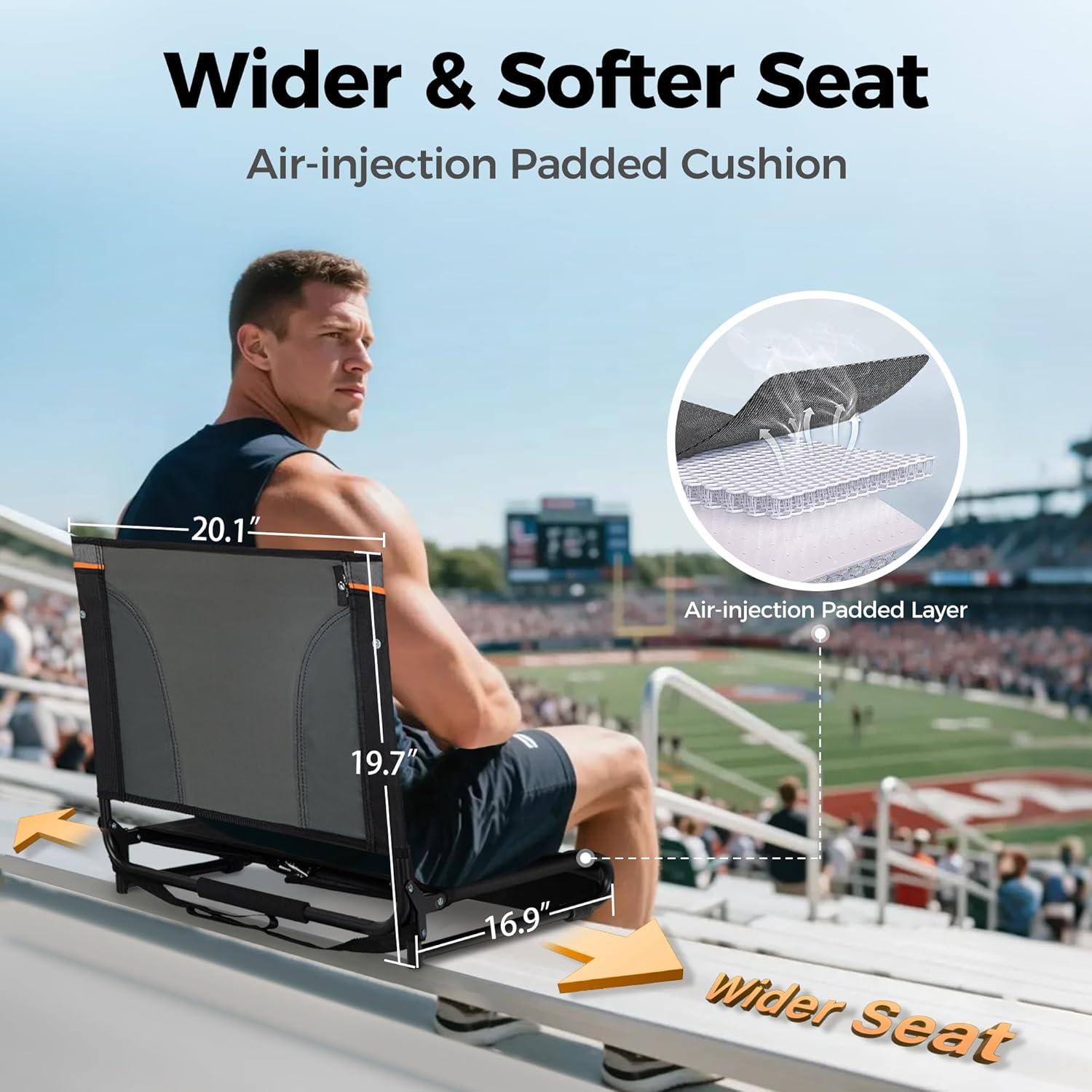 image:imageALPHA CAMP Stadium Seats for Bleachers with Armrests Thick Padded Bleacher Chairs with Back Support Extra Wide Stadium Chair for Sports Events Portable with Shoulder Straps amp Pockets Black2PCBlack