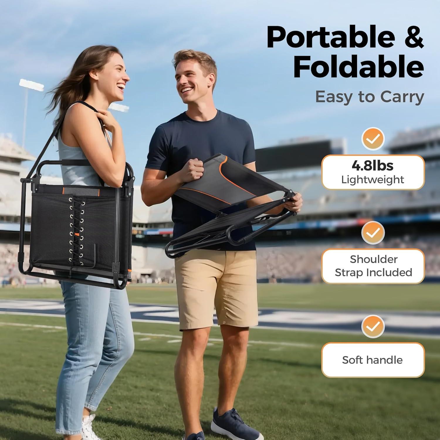 image:imageALPHA CAMP Stadium Seats for Bleachers with Armrests Thick Padded Bleacher Chairs with Back Support Extra Wide Stadium Chair for Sports Events Portable with Shoulder Straps amp Pockets Black2PCBlack