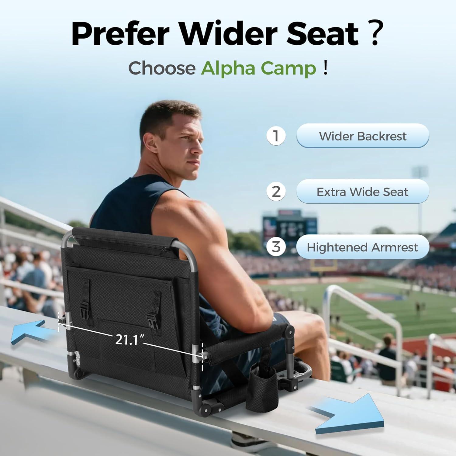 image:imageALPHA CAMP Stadium Seats for Bleachers with Armrests Thick Padded Bleacher Chairs with Back Support Extra Wide Stadium Chair for Sports Events Portable with Shoulder Straps amp Pockets Black2PCBlack Grey