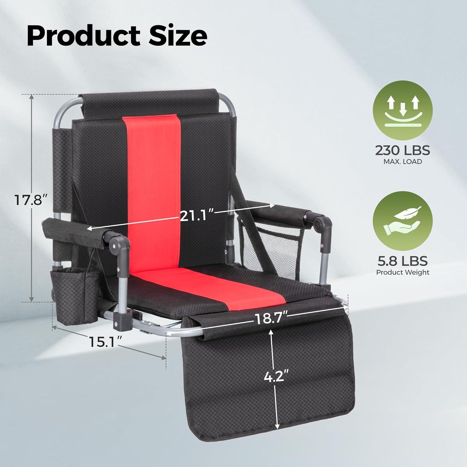image:imageALPHA CAMP Stadium Seats for Bleachers with Armrests Thick Padded Bleacher Chairs with Back Support Extra Wide Stadium Chair for Sports Events Portable with Shoulder Straps amp Pockets Black2PCBlackred