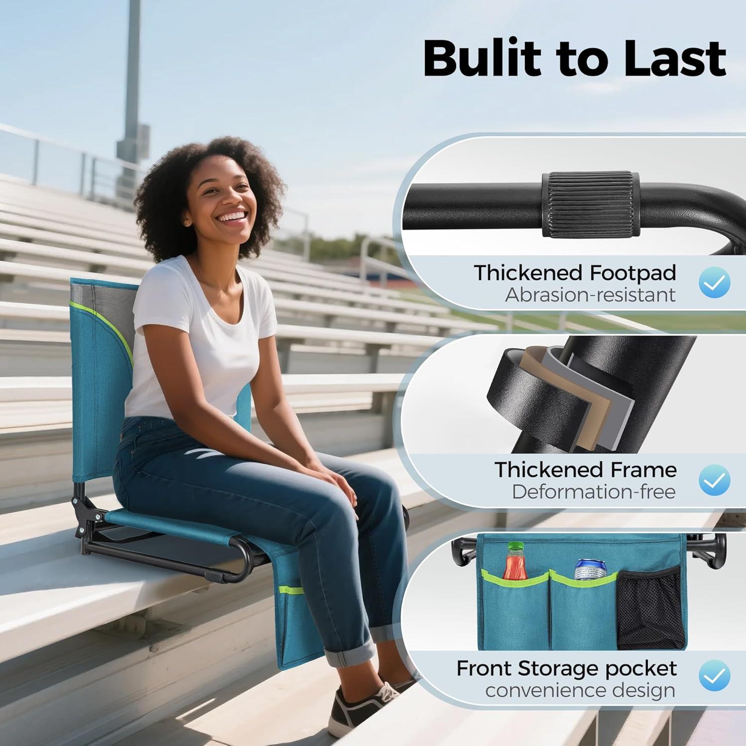 image:imageALPHA CAMP Stadium Seats for Bleachers with Armrests Thick Padded Bleacher Chairs with Back Support Extra Wide Stadium Chair for Sports Events Portable with Shoulder Straps amp Pockets Black2PCBluegrey
