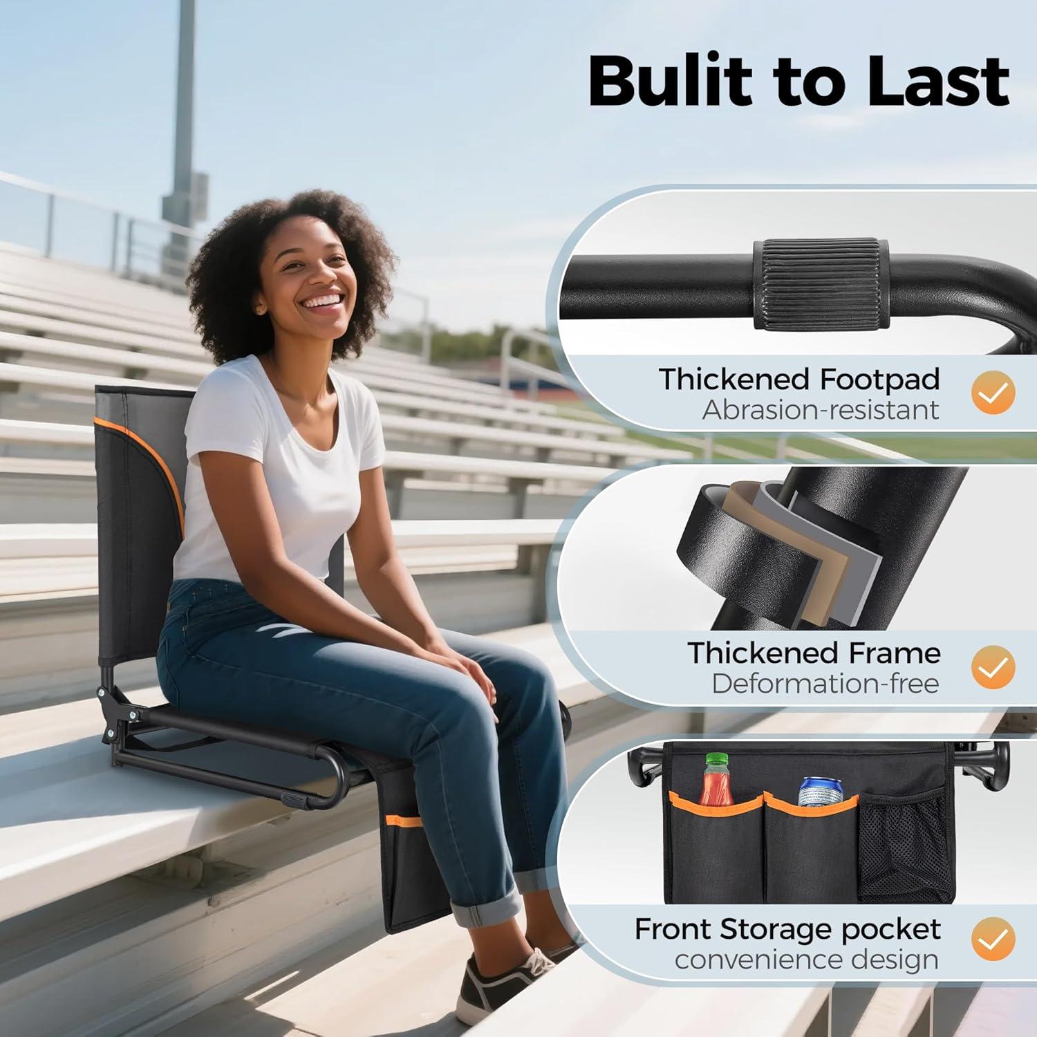 image:imageALPHA CAMP Stadium Seats for Bleachers with Armrests Thick Padded Bleacher Chairs with Back Support Extra Wide Stadium Chair for Sports Events Portable with Shoulder Straps amp Pockets Black2PCBlack