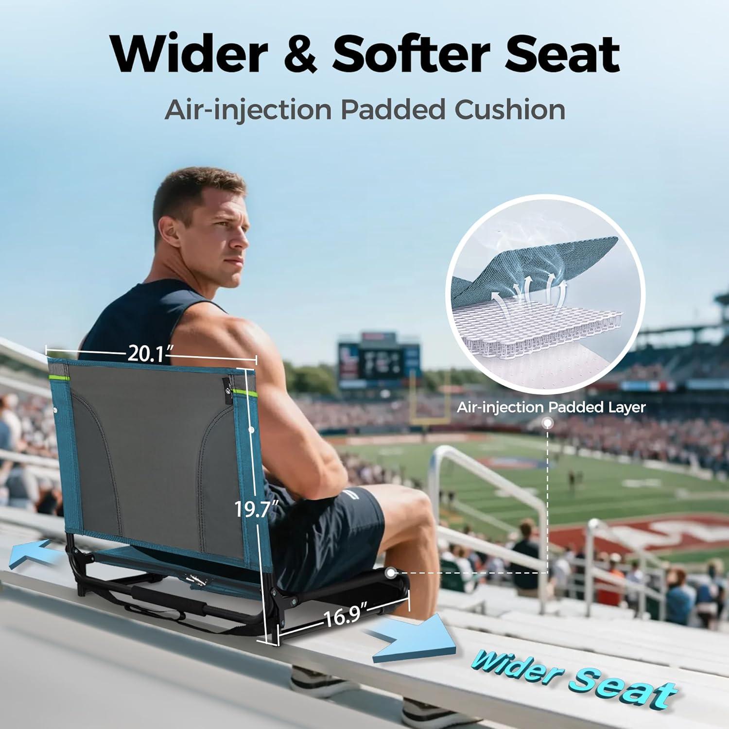 image:imageALPHA CAMP Stadium Seats for Bleachers with Armrests Thick Padded Bleacher Chairs with Back Support Extra Wide Stadium Chair for Sports Events Portable with Shoulder Straps amp Pockets Black2PCBluegrey