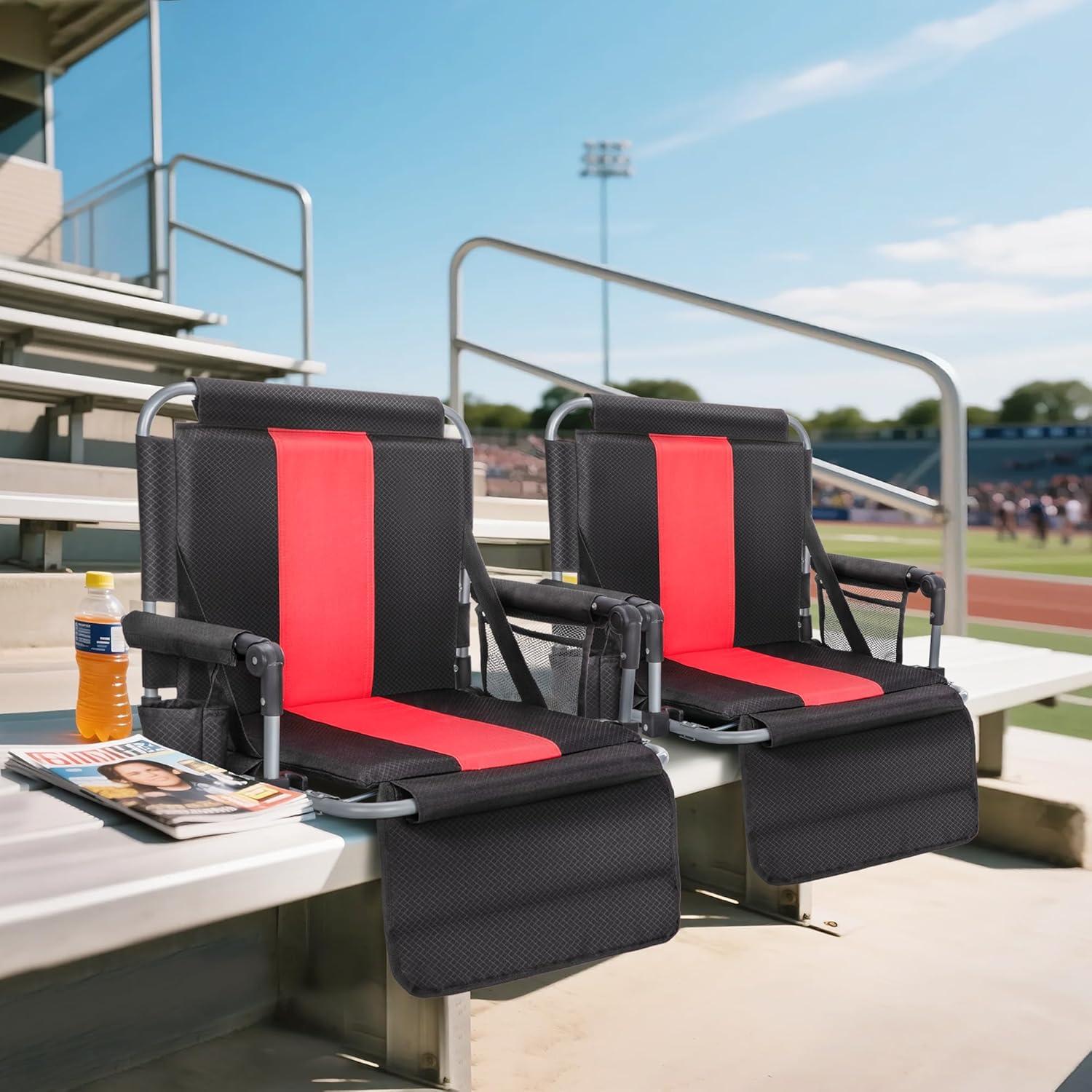 image:imageALPHA CAMP Stadium Seats for Bleachers with Armrests Thick Padded Bleacher Chairs with Back Support Extra Wide Stadium Chair for Sports Events Portable with Shoulder Straps amp Pockets Black2PCBlack Red