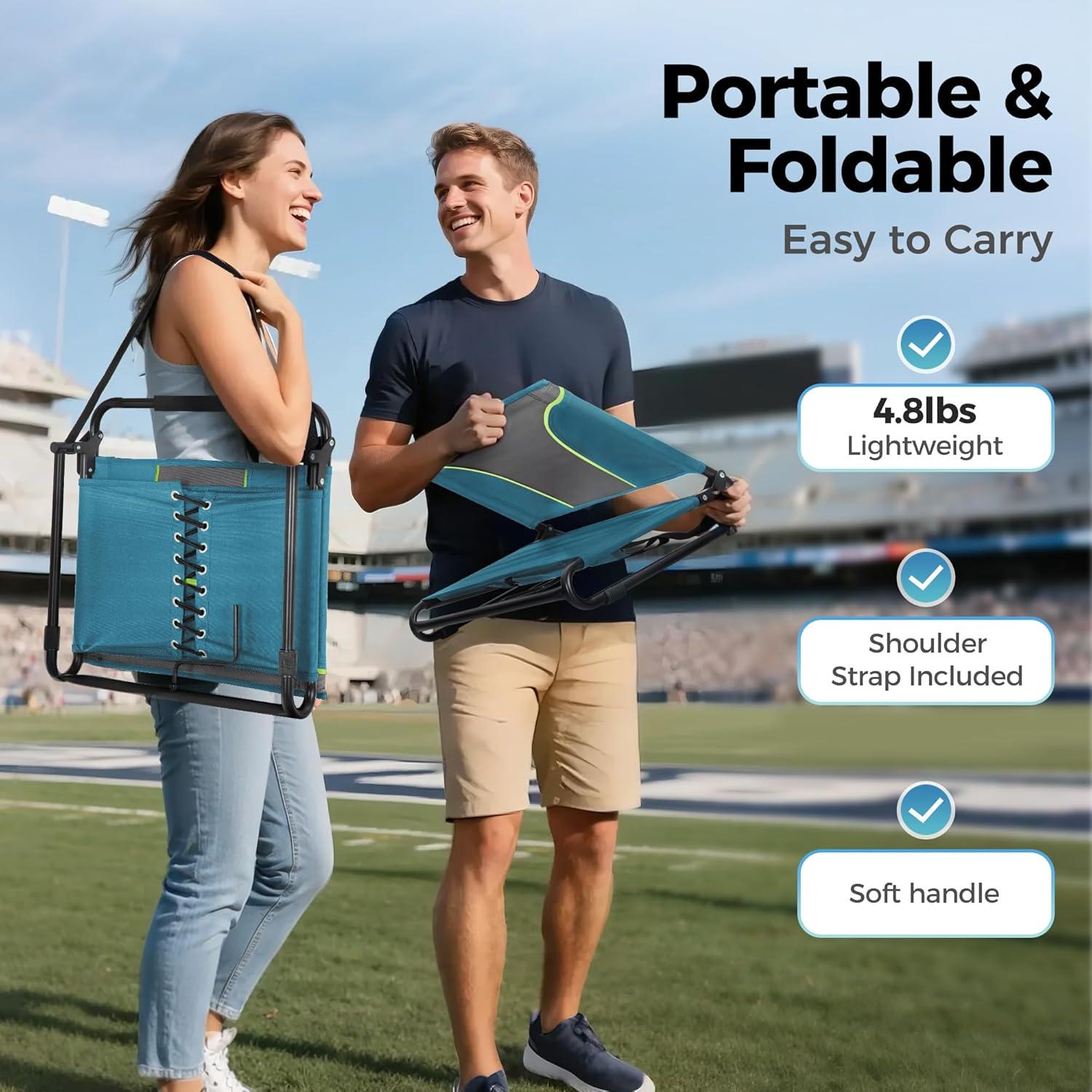 image:imageALPHA CAMP Stadium Seats for Bleachers with Armrests Thick Padded Bleacher Chairs with Back Support Extra Wide Stadium Chair for Sports Events Portable with Shoulder Straps amp Pockets Black2PCBluegrey