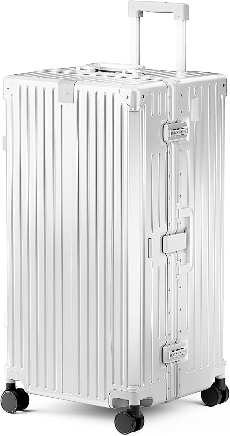 image:imageALPHA CAMP Trunk Luggage Large 30 Inch Thickened Aluminum Frame Luggage with TSA Spinner Wheels 3Layer PC Hardside Zipperless Travel Suitcase with TypeC USB Charging Port Cup HolderGreySliver