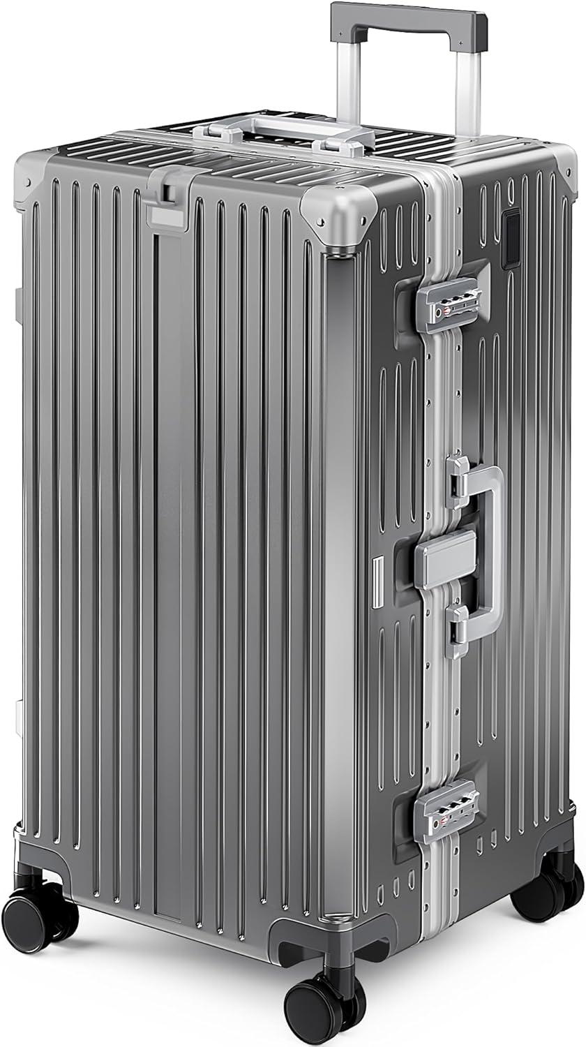 image:imageALPHA CAMP Trunk Luggage Large 30 Inch Thickened Aluminum Frame Luggage with TSA Spinner Wheels 3Layer PC Hardside Zipperless Travel Suitcase with TypeC USB Charging Port Cup HolderGreyGrey