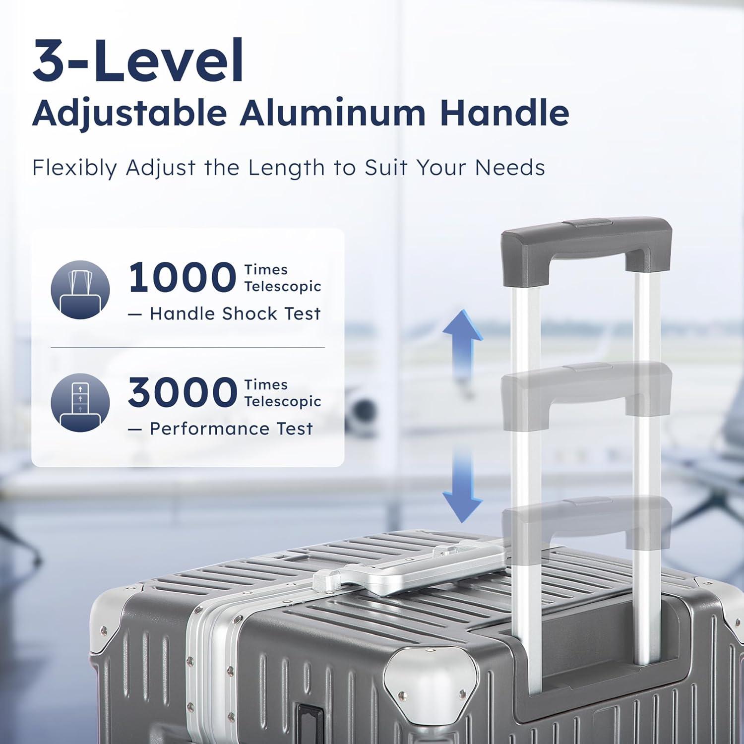 image:imageALPHA CAMP Trunk Luggage Large 30 Inch Thickened Aluminum Frame Luggage with TSA Spinner Wheels 3Layer PC Hardside Zipperless Travel Suitcase with TypeC USB Charging Port Cup HolderGreyGrey