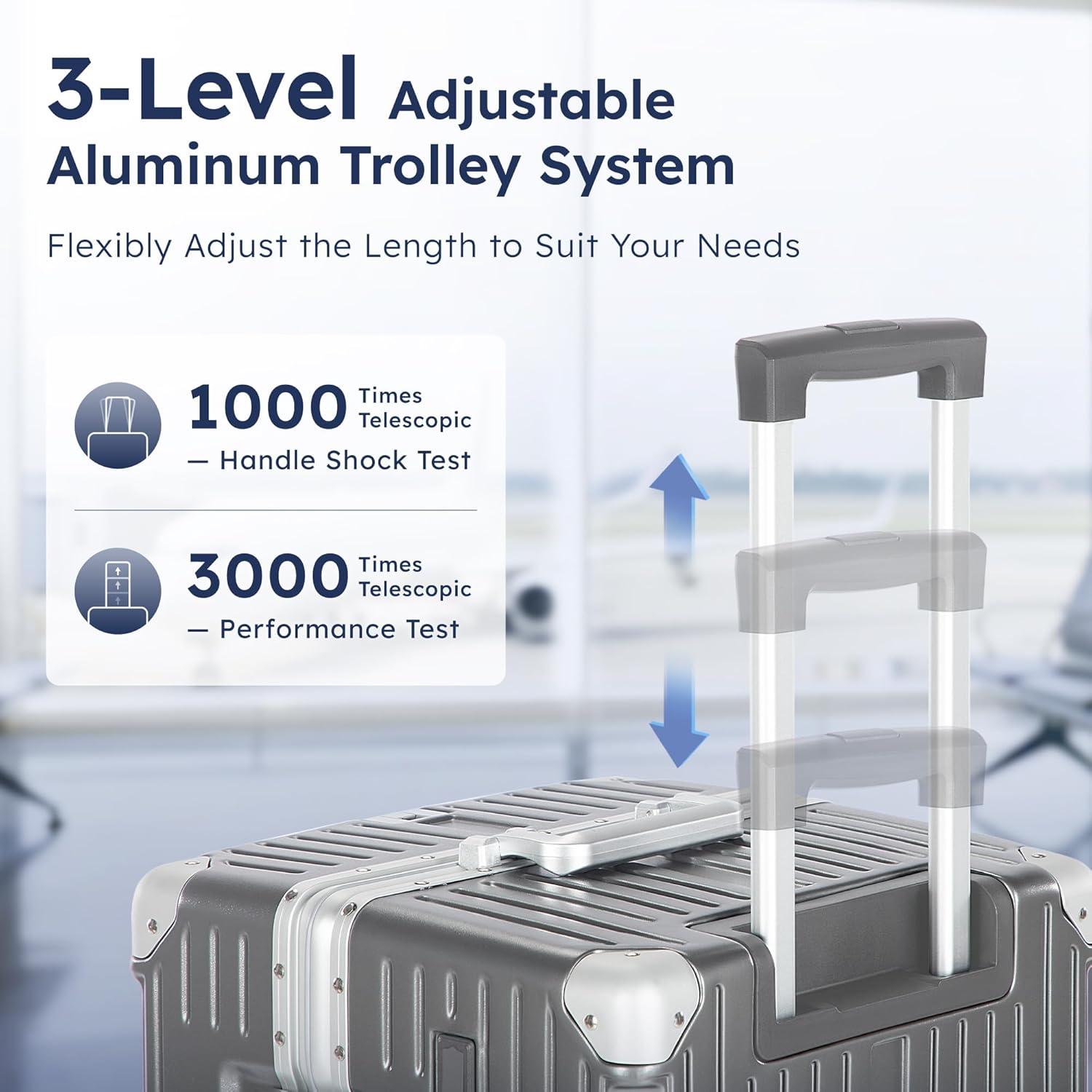 image:imageALPHA CAMP Trunk Luggage Large 30 Inch Thickened Aluminum Frame Luggage with TSA Spinner Wheels 3Layer PC Hardside Zipperless Travel Suitcase with TypeC USB Charging Port Cup HolderGreyGrey