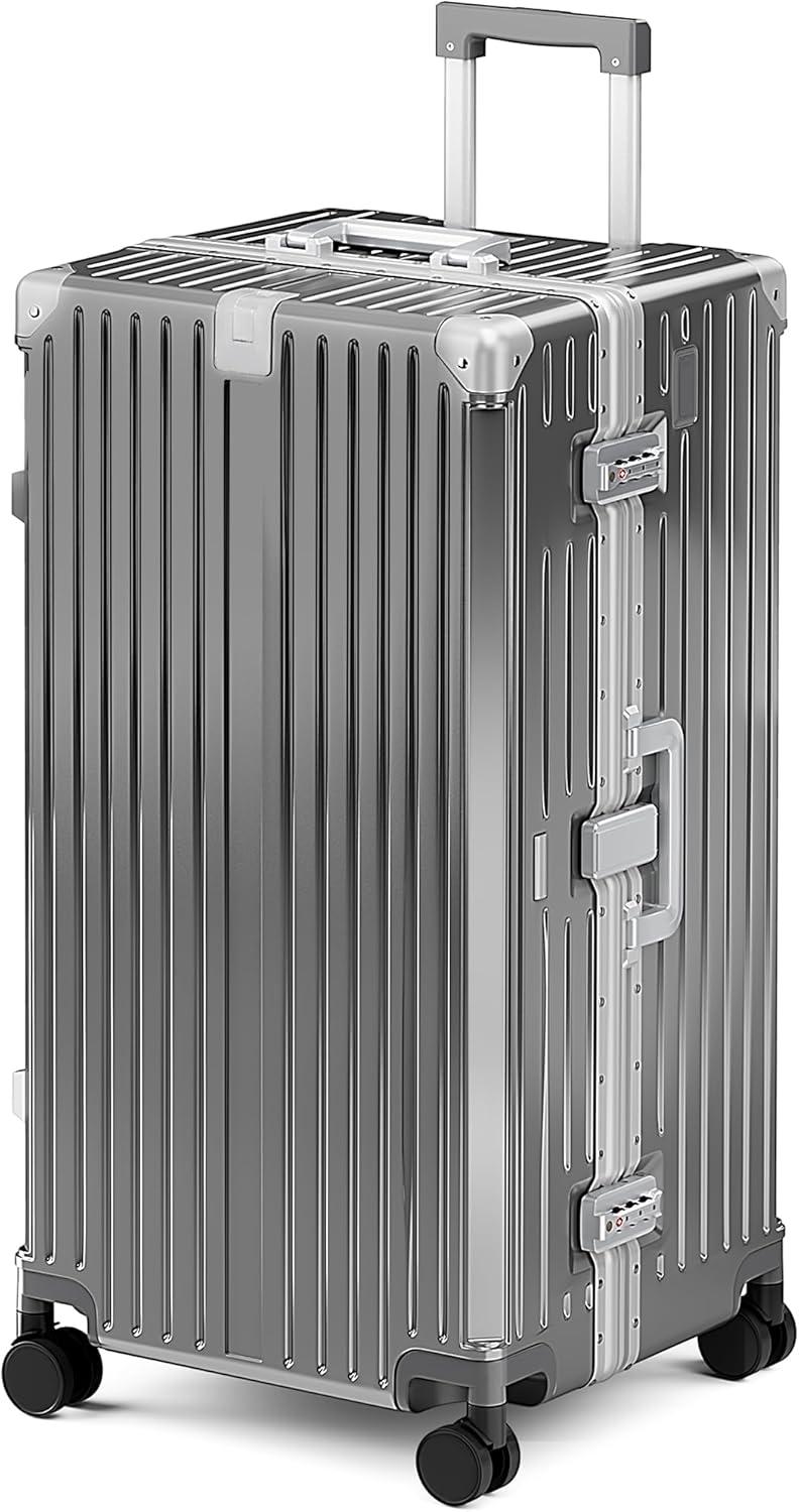 image:imageALPHA CAMP Trunk Luggage Large 30 Inch Thickened Aluminum Frame Luggage with TSA Spinner Wheels 3Layer PC Hardside Zipperless Travel Suitcase with TypeC USB Charging Port Cup HolderGreyGrey