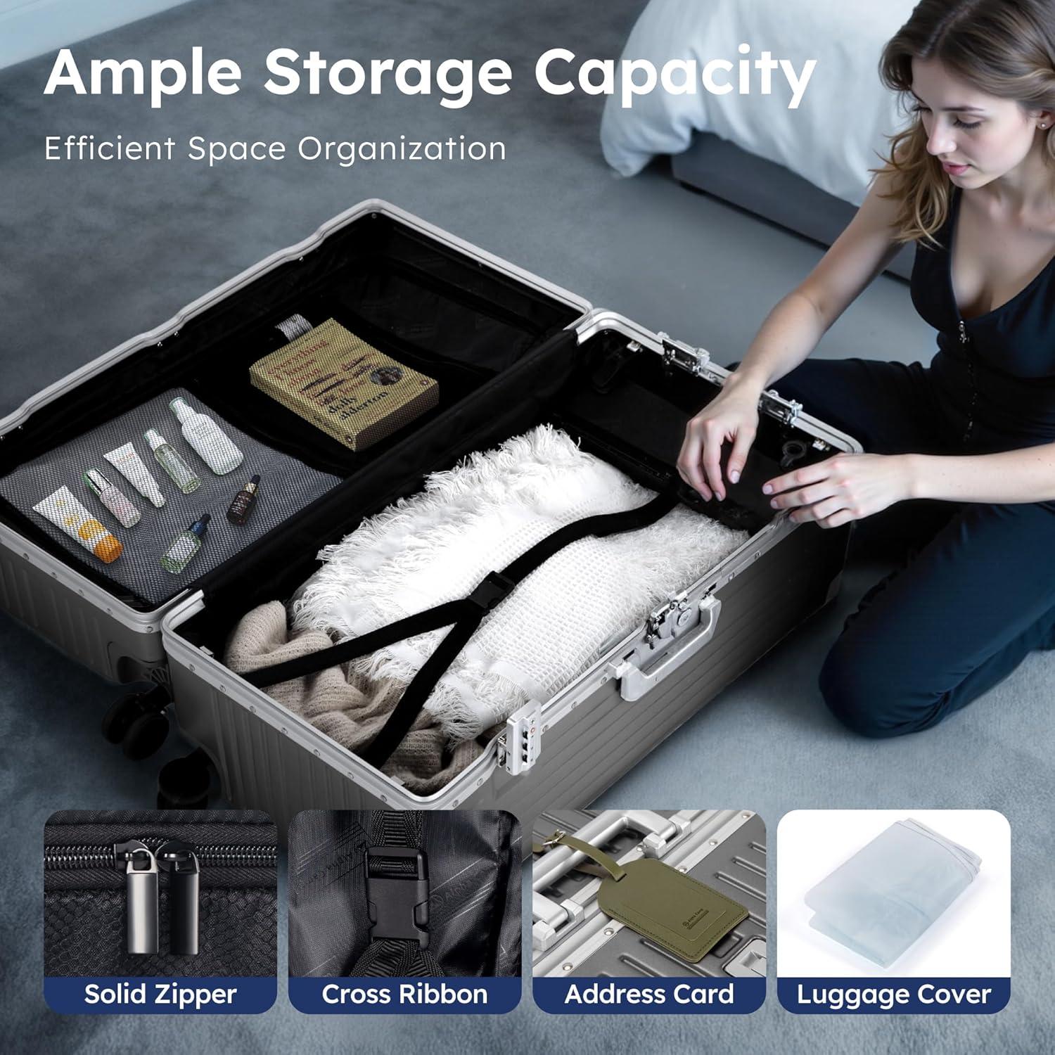 image:imageALPHA CAMP Trunk Luggage Large 30 Inch Thickened Aluminum Frame Luggage with TSA Spinner Wheels 3Layer PC Hardside Zipperless Travel Suitcase with TypeC USB Charging Port Cup HolderGreyGrey