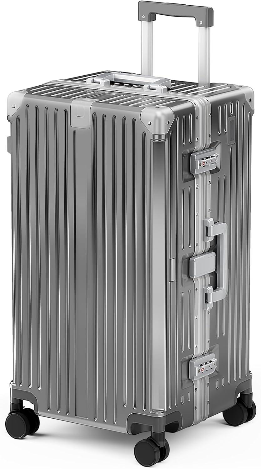 image:imageALPHA CAMP Trunk Luggage Large 30 Inch Thickened Aluminum Frame Luggage with TSA Spinner Wheels 3Layer PC Hardside Zipperless Travel Suitcase with TypeC USB Charging Port Cup HolderGreyGrey