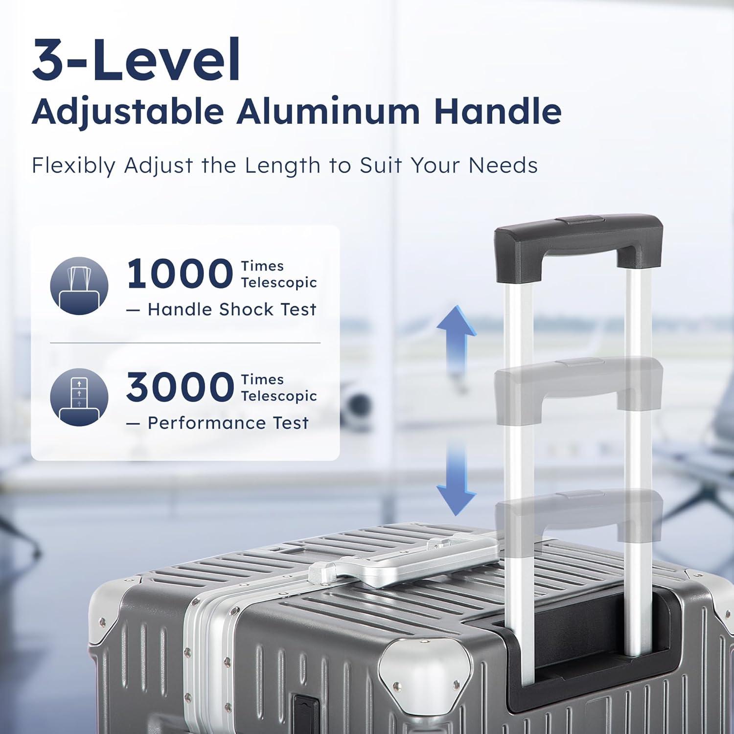 image:imageALPHA CAMP Trunk Luggage Large 30 Inch Thickened Aluminum Frame Luggage with TSA Spinner Wheels 3Layer PC Hardside Zipperless Travel Suitcase with TypeC USB Charging Port Cup HolderGreyGrey