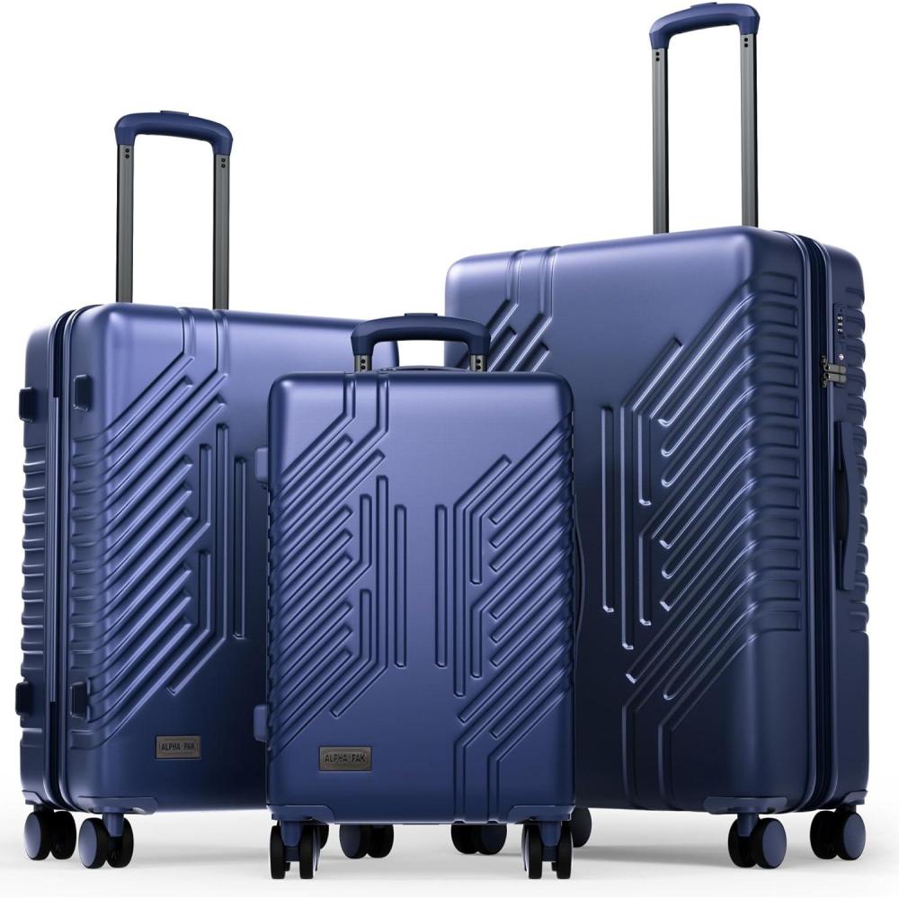 image:imageALPHA CAMP 3 Piece Expandable Luggage Set PCABS Durable Hard Shell Suitcase with Spinner Wheels amp TSA Lock20inch 24inch 28inch Luggage for BusinessTravelNavyNavy