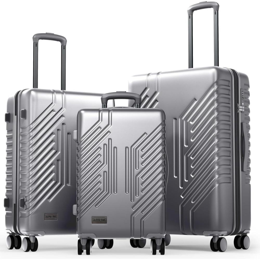 image:imageALPHA CAMP 3 Piece Expandable Luggage Set PCABS Durable Hard Shell Suitcase with Spinner Wheels amp TSA Lock20inch 24inch 28inch Luggage for BusinessTravelNavySilver
