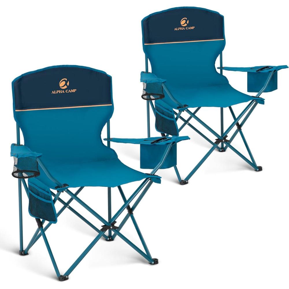 image:imageALPHA CAMP Camping Chairs 350LBS Capacity Heavy Duty Folding Chair with 4Can Cooler Bag Portable Outdoor Chair with Cup Holder for Adults Collapsible for Tailgating Beach FishingBlue