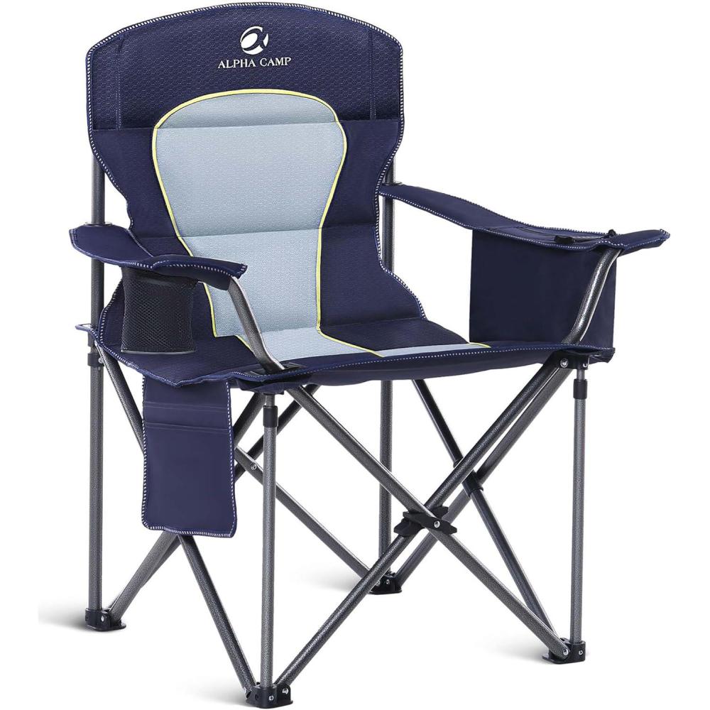 image:imageALPHA CAMP Heavy Duty Camping Chair 500LBS Capacity Oversized Folding Chair for Heavy People Padded Portable Outdoor Chair with Cooler Bag amp Cup Holder for Camping Fishing BeachBlue