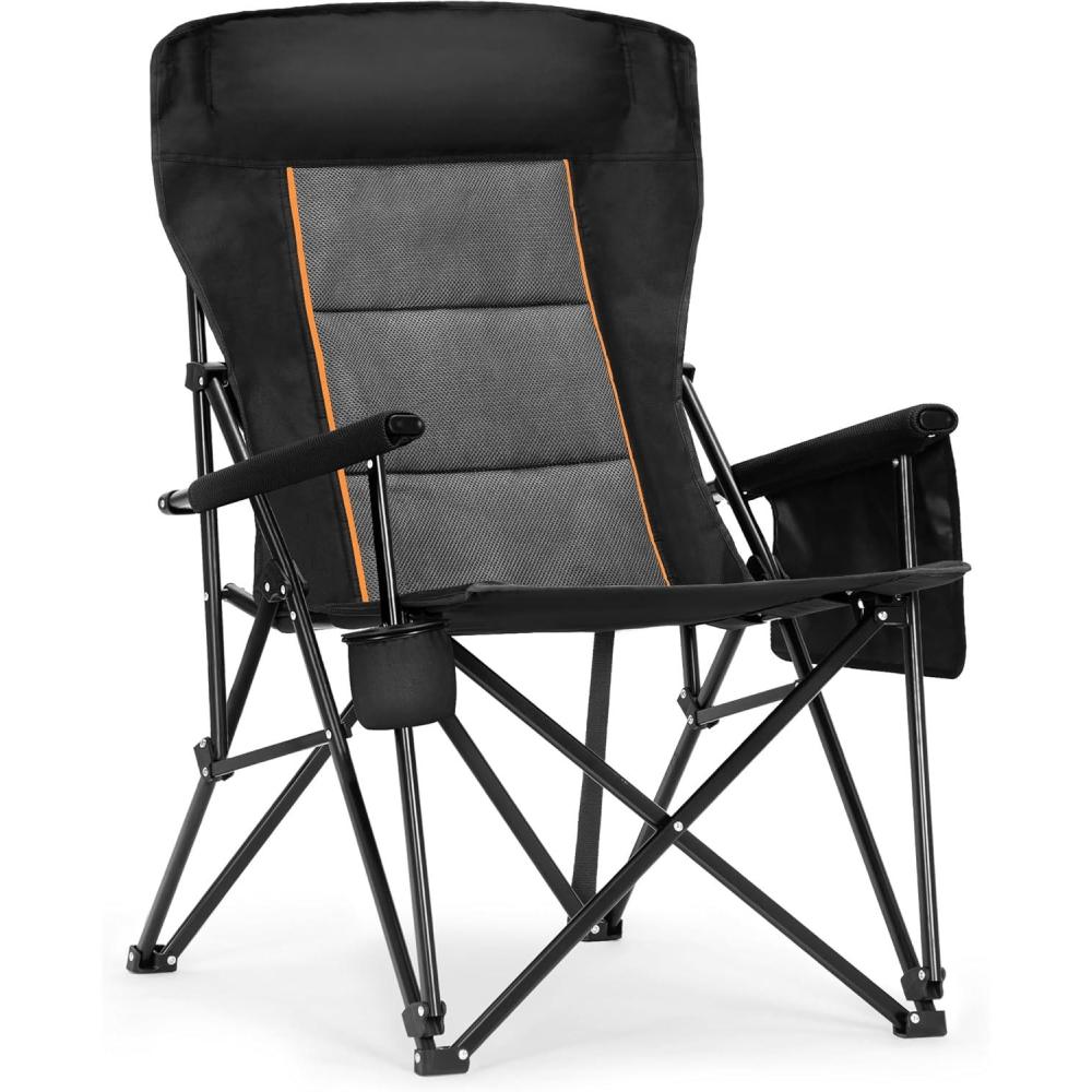 image:imageALPHA CAMP Heavy Duty High Back Camping Chairs with Cup Holder Oversized Folding Chair Outdoor Chair with HeadrestLawn with Side Pocket for Lawn Sports and Fishing 500lbsBlack