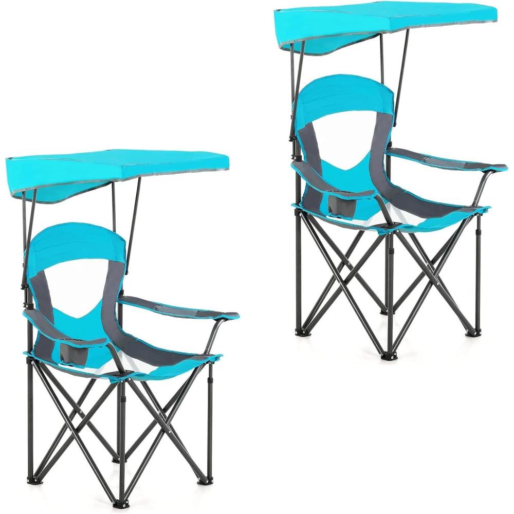 image:imageALPHA CAMP Oversized Camping Chair with Shade Canopy Folding Lawn ChairsEnamel Blue