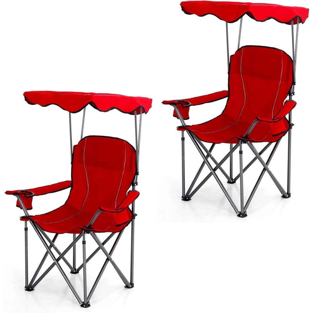 image:imageALPHA CAMP Oversized Camping Chair with Shade Canopy Folding Lawn ChairsRed