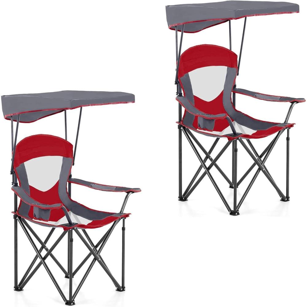 image:imageALPHA CAMP Oversized Camping Chair with Shade Canopy Folding Lawn ChairsRedgrey