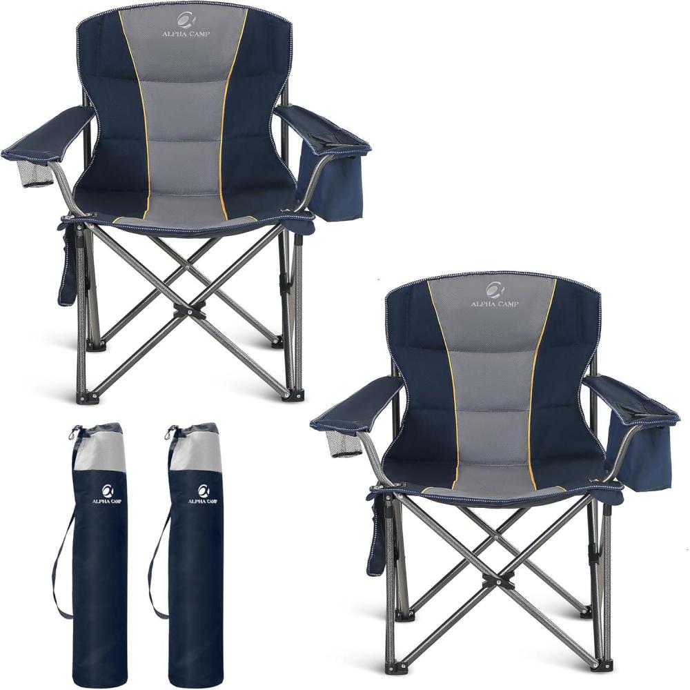 image:imageALPHA CAMP Oversized Folding Camping Chair Heavy Duty Portable Lawn Chairs with Cooler Bag Side Pocket amp Cup Holder Folding Chairs for Outside Support 450 LBSBlue