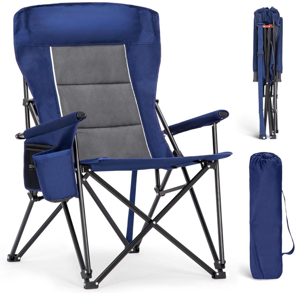 image:imageALPHA CAMP Oversized Folding Camping Chairs High Backrest Heavy Duty Lawn Chairs for Adults Support 500 LBS Portable Camp Chairs with Cup Holders Large Side Pocket for OutdoorNavy Blue