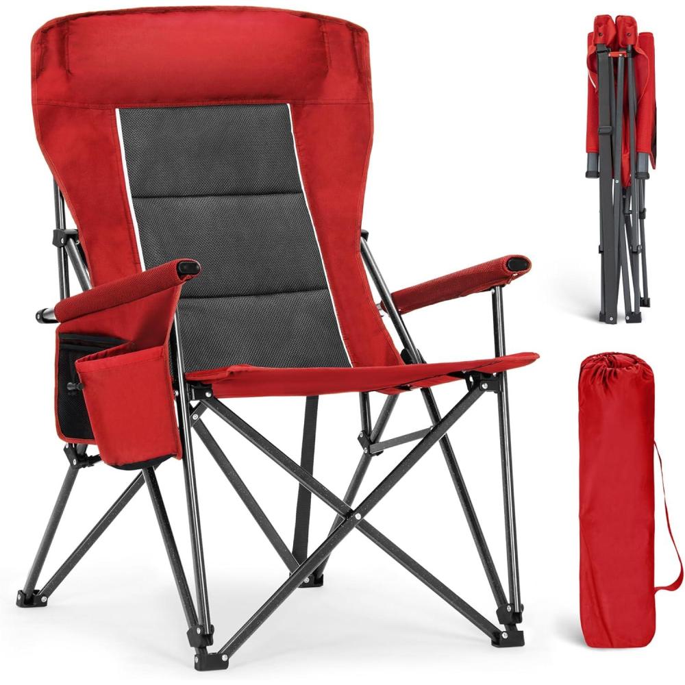 image:imageALPHA CAMP Oversized Folding Camping Chairs High Backrest Heavy Duty Lawn Chairs for Adults Support 500 LBS Portable Camp Chairs with Cup Holders Large Side Pocket for OutdoorRed