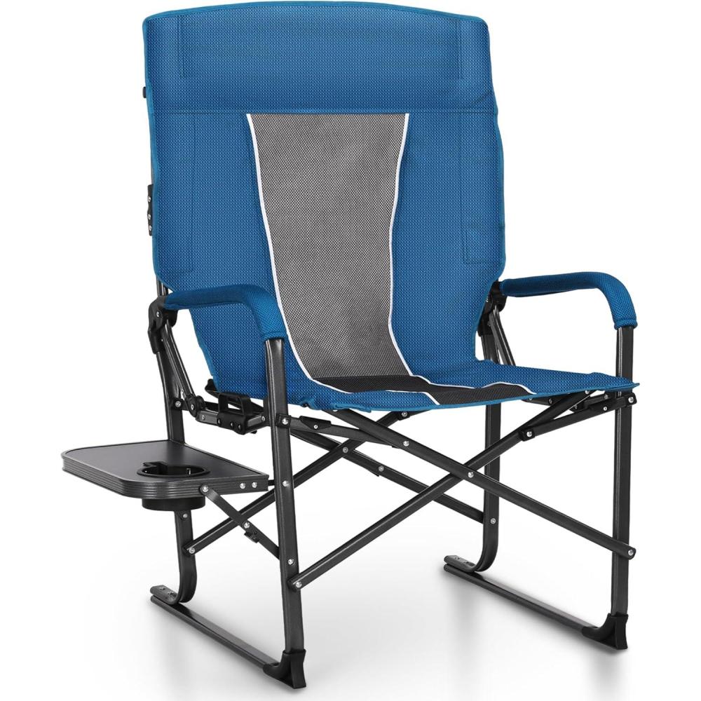 image:imageALPHA CAMP Oversized Folding Camping Chairs High Backrest Reclining Director Heavy Duty Lawn Chairs for Adults Support 300 LBS Fishing Chairs with Large Side Table Cup Holders for Outdoor Fishing