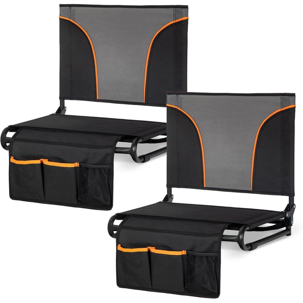 image:imageALPHA CAMP Stadium Seats for Bleachers with Armrests Thick Padded Bleacher Chairs with Back Support Extra Wide Stadium Chair for Sports Events Portable with Shoulder Straps amp Pockets Black2PCBlack