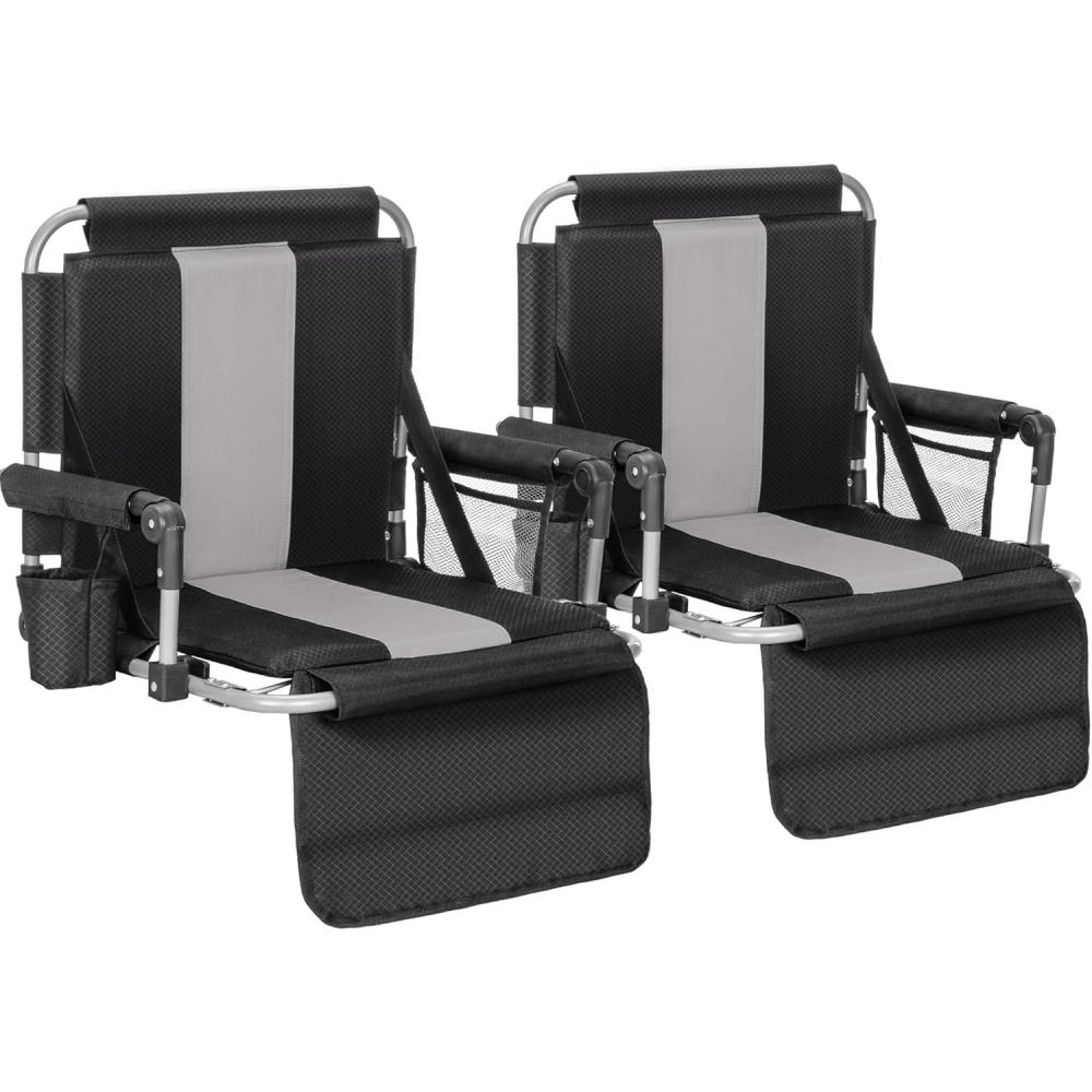 image:imageALPHA CAMP Stadium Seats for Bleachers with Armrests Thick Padded Bleacher Chairs with Back Support Extra Wide Stadium Chair for Sports Events Portable with Shoulder Straps amp Pockets Black2PCBlackgrey
