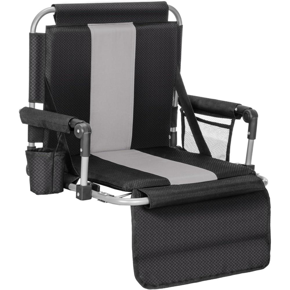 image:imageALPHA CAMP Stadium Seats for Bleachers with Armrests Thick Padded Bleacher Chairs with Back Support Extra Wide Stadium Chair for Sports Events Portable with Shoulder Straps amp Pockets Black2PCBlack Grey