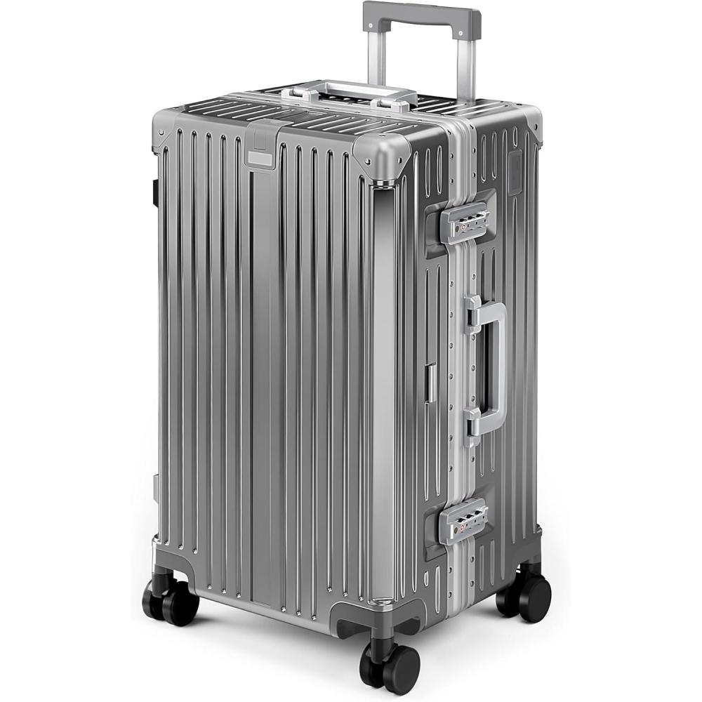 image:imageALPHA CAMP Trunk Luggage Large 30 Inch Thickened Aluminum Frame Luggage with TSA Spinner Wheels 3Layer PC Hardside Zipperless Travel Suitcase with TypeC USB Charging Port Cup HolderGreyGrey