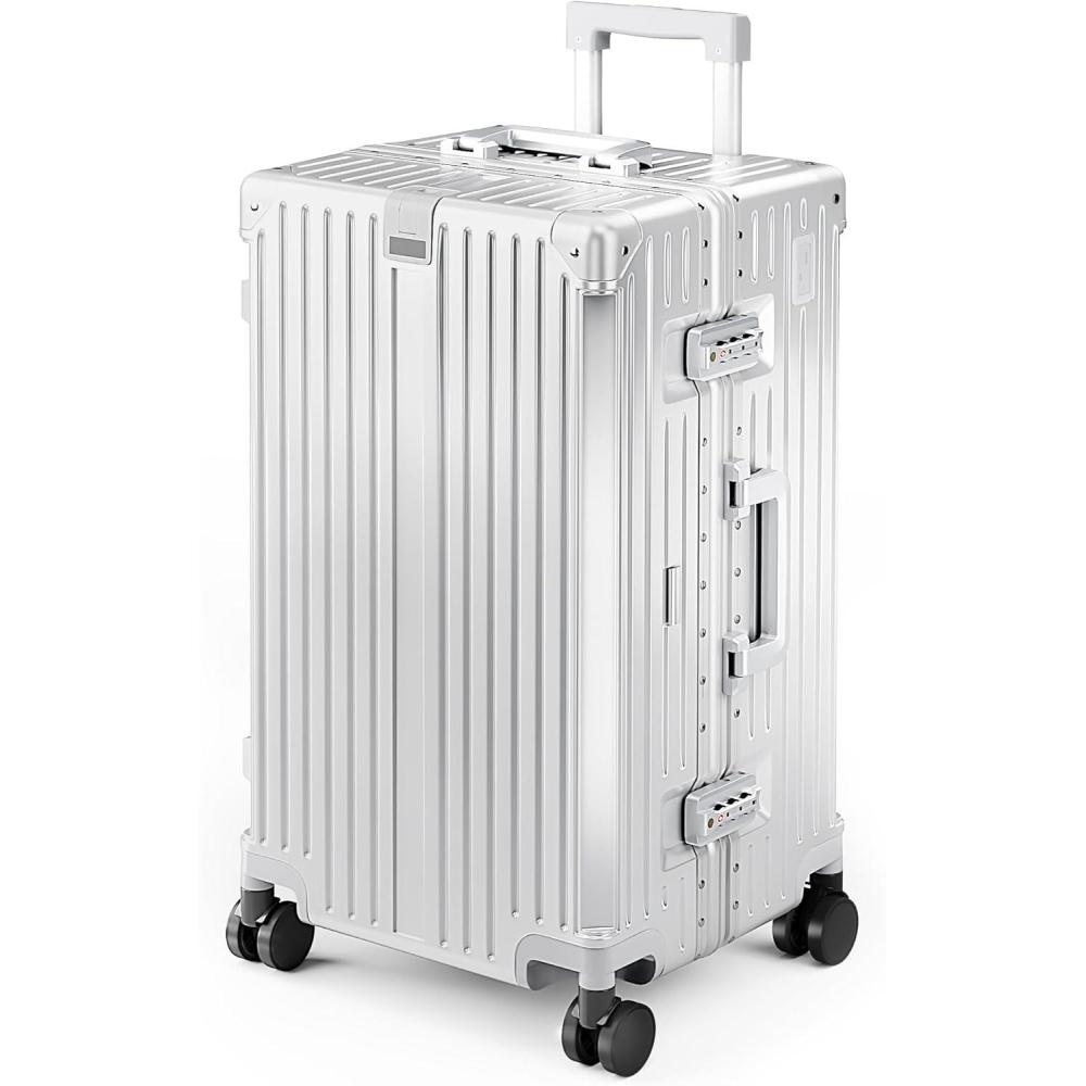 image:imageALPHA CAMP Trunk Luggage Large 30 Inch Thickened Aluminum Frame Luggage with TSA Spinner Wheels 3Layer PC Hardside Zipperless Travel Suitcase with TypeC USB Charging Port Cup HolderGreySliver