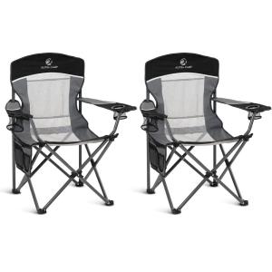 image:imageALPHA CAMP 2PC Oversized Mesh Back Camping Folding Chair Heavy Duty Support 350 LBS Collapsible Steel Frame Quad Chair Padded Arm Chair with Cup Holder Portable for Outdoor Black2PCBlack2pc