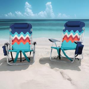 image:imageALPHA CAMP Backpack Beach Chairs Set of 2 with Cooler Bag 4 Position Classic Lay Flat Folding Beach Chair with Backpack Straps Support 250LBS Blue Oxford Fabric Aluminum FrameBlue