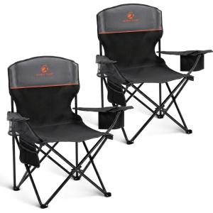 image:imageALPHA CAMP Camping Chairs 350LBS Capacity Heavy Duty Folding Chair with 4Can Cooler Bag Portable Outdoor Chair with Cup Holder for Adults Collapsible for Tailgating Beach FishingBlackgrey