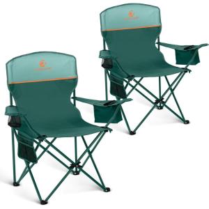 image:imageALPHA CAMP Camping Chairs 350LBS Capacity Heavy Duty Folding Chair with 4Can Cooler Bag Portable Outdoor Chair with Cup Holder for Adults Collapsible for Tailgating Beach FishingGreen