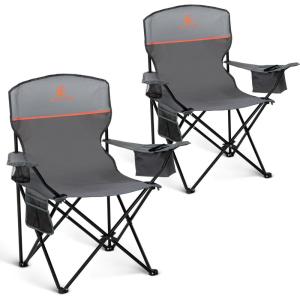 image:imageALPHA CAMP Camping Chairs 350LBS Capacity Heavy Duty Folding Chair with 4Can Cooler Bag Portable Outdoor Chair with Cup Holder for Adults Collapsible for Tailgating Beach FishingLight Gray