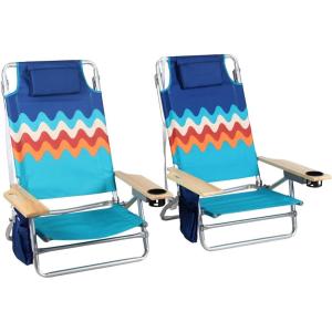 image:imageALPHA CAMP Camping Folding Beach Chair Oversized Heavy Duty Steel Frame Support 250 LBS Collapsible Padded Arm Chair with Cup Holder Quad Lumbar Back Chair Portable for OutdoorIndoorWave