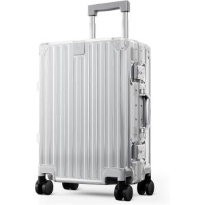 image:imageALPHA CAMP Checked 28 Inch Luggage Thickened Aluminum Frame Luggage with TSA Spinner Wheels 3Layer PC Hard Shell Zipperless Travel Suitcase TypeC USB Charging Port Cup Holder GreySilver