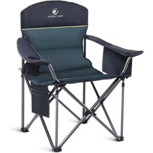 image:imageALPHA CAMP Heavy Duty Camping Chair 500LBS Capacity Oversized Folding Chair for Heavy People Padded Portable Outdoor Chair with Cooler Bag amp Cup Holder for Camping Fishing BeachGreen