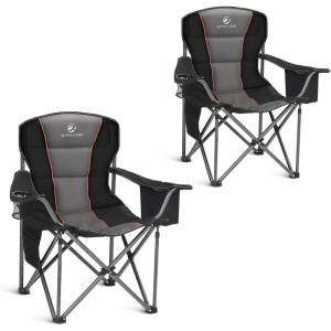 image:imageALPHA CAMP Heavy Duty Camping Chair 500LBS Capacity Oversized Folding Chair for Heavy People Padded Portable Outdoor Chair with Cooler Bag amp Cup Holder for Camping Fishing BeachBlack2pc