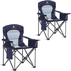 image:imageALPHA CAMP Heavy Duty Camping Chair 500LBS Capacity Oversized Folding Chair for Heavy People Padded Portable Outdoor Chair with Cooler Bag amp Cup Holder for Camping Fishing BeachBlue2pc